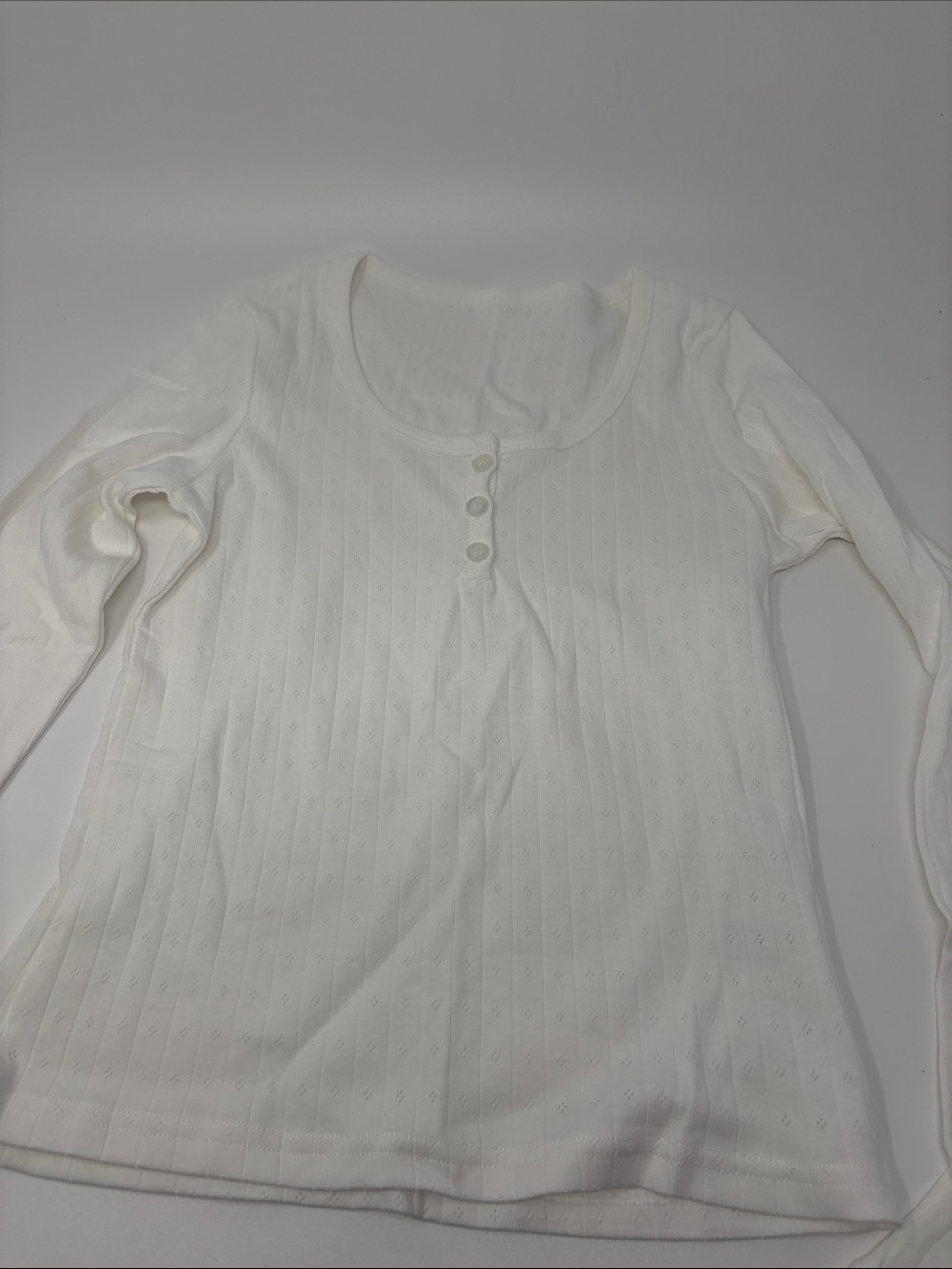 Women’s White Long-Sleeve Ribbed Henley Tee